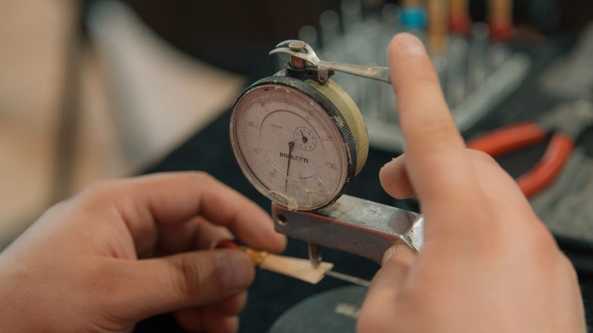 A precision measuring dial seen close up