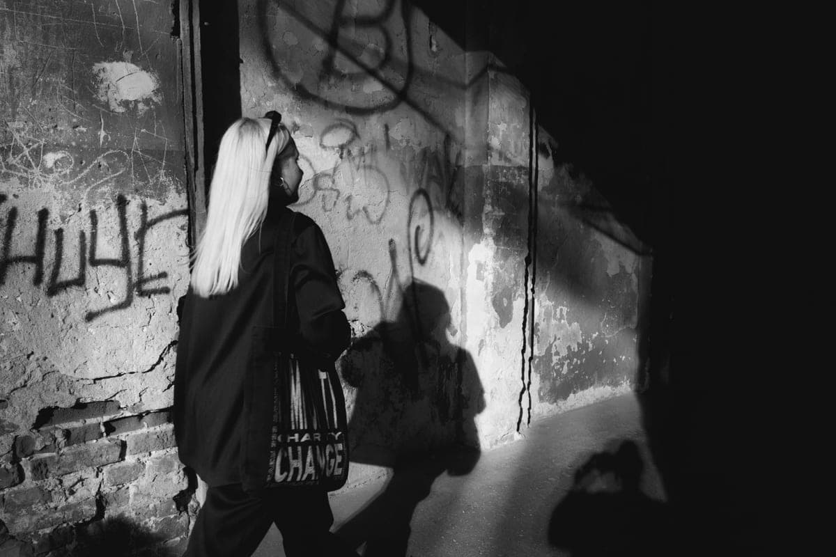 A dimly lit street at night