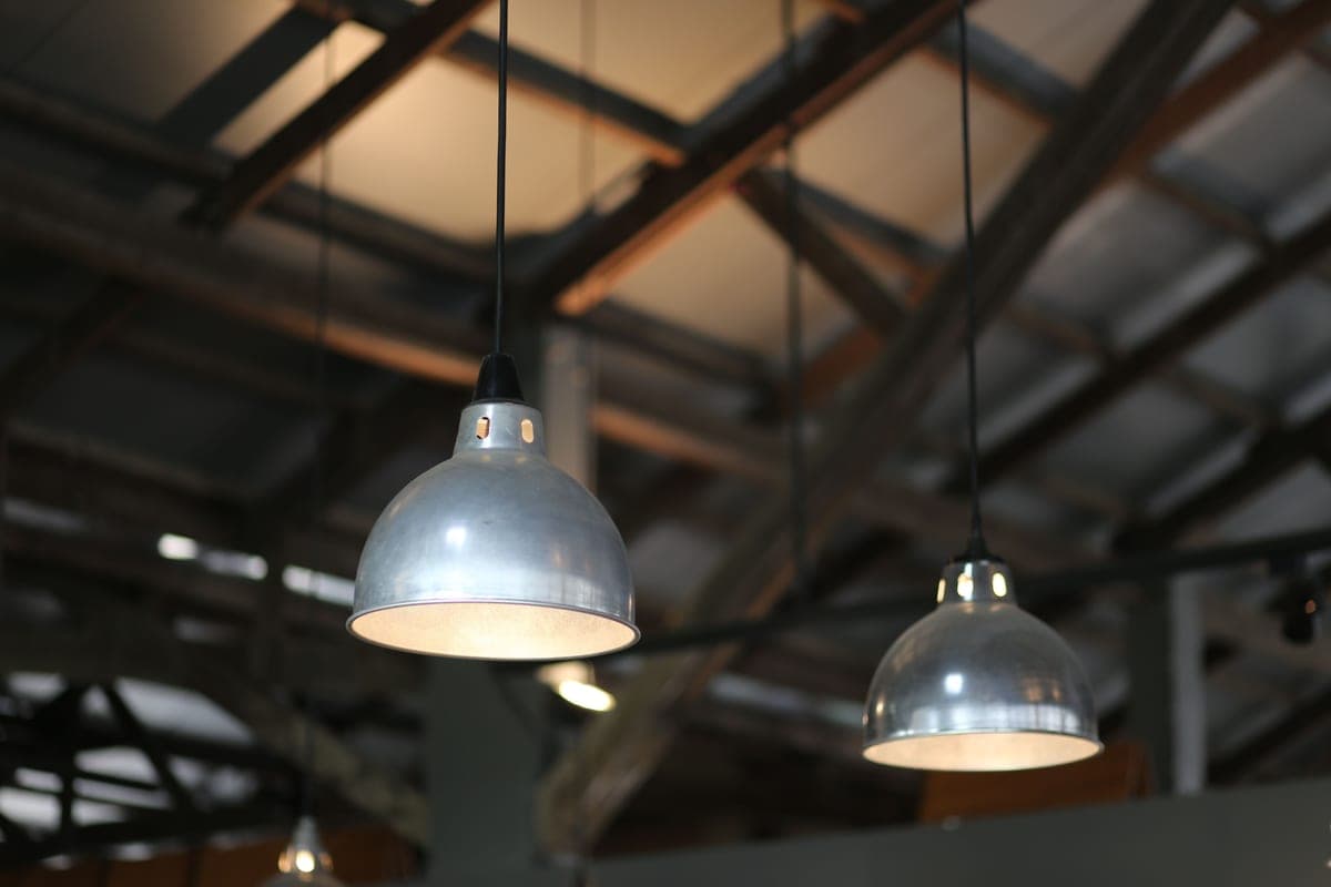 A warehouse interior lit from overhead